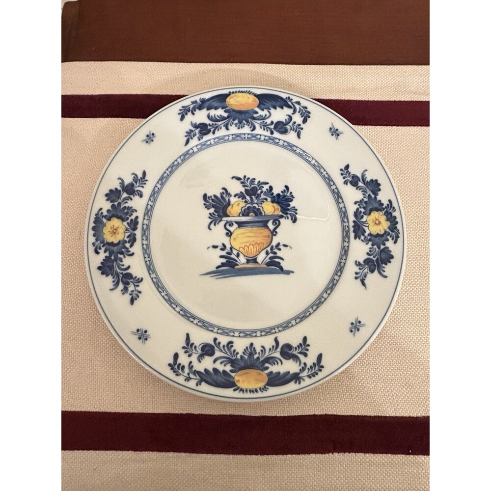 Vista Alegre Viana Porcelain Plate Blue/ Yellow Urn w/ Fruit Made in Portugal 8”